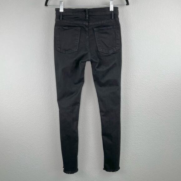 Frame Le High Skinny Low Rise Denim Jeans in Noir Jefferson Black Distressed 26 - Picture 3 of 16